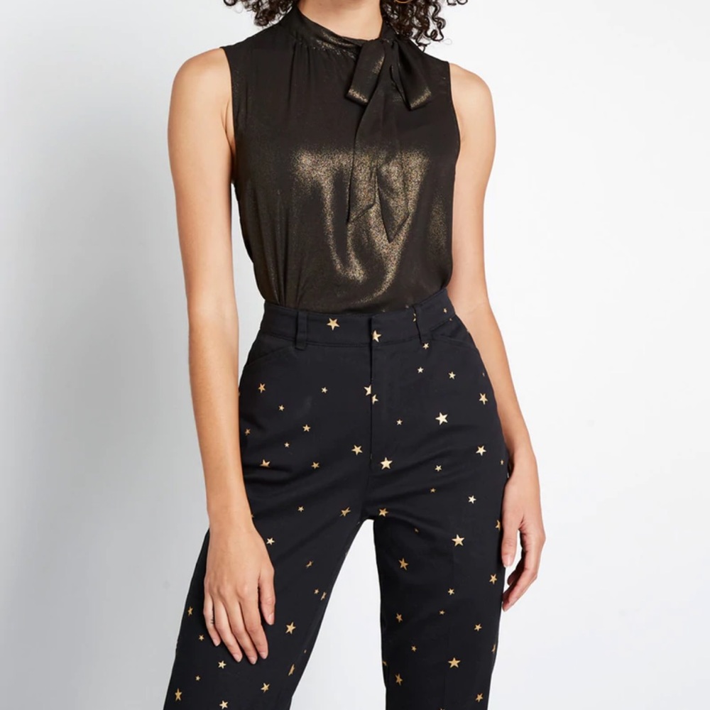 Modcloth Bronze Tie Neck Sleeveless Top